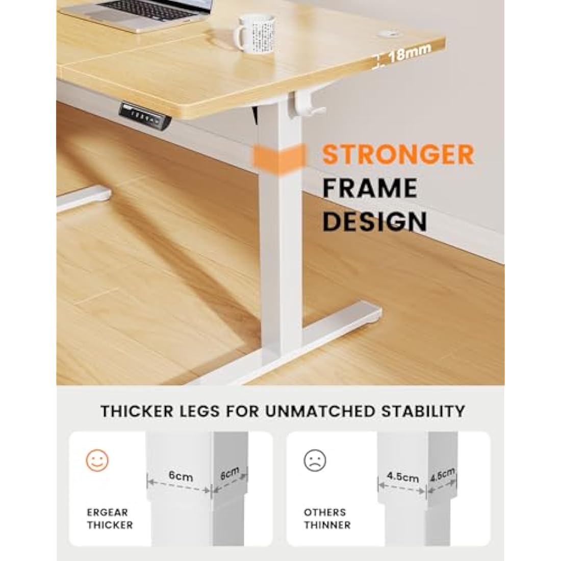 ErGear Electric Standing Desk-160 x 80 cm-100kg Load Capacity Height Adjustable Desk with Advanced Brushless Motor, Quiet Operation, Sturdy Metal Frame,4 part Tabletop