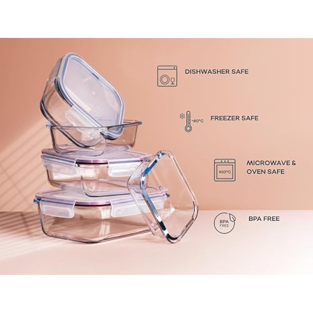 Franklin Lade Glass Food Storage Containers | 3 Piece Extra Large Set 1520ml | BPA-Free Airtight LeakProof Lid | Food Containers | Glass Containers with Lids | Oven, Freezer & Dishwasher Safe