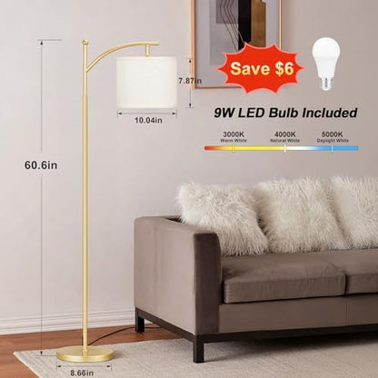 Aooshine Floor Lamps for Living Room with 3 Color Temperatures, Adjustable Tall Standing Lamp with Off White Shade and Gold lamp Hole(Bulb Included)