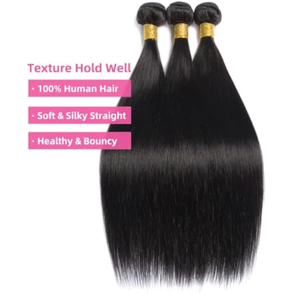 PerisModa Straight Bundles Human Hair Bundles 12A Grade 100% Unprocessed Brazilian Virgin Hair Bundles Straight Weave Bundles Human Hair Extension Quick Wave Bundles for Women (20 22 24 Inch)