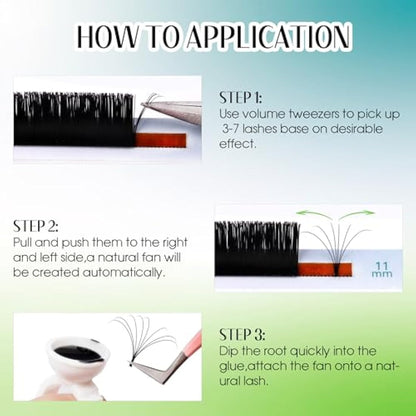 Easy Fan Lash Extensions 0.07mm 13mm D curl Russian Volume Noir Lash Tray Automatic Flowering Blooming Self Fanning Lashes 3D 4D 5D 6D 8D Long Individual Volume Lashes Gemerry Lash(0.07-d curl-13mm)