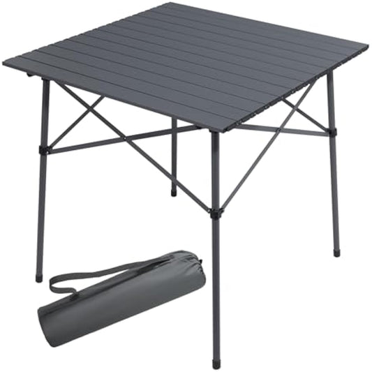 Portal Aluminium Folding Camping Table 70x70cm Square Roll Up Top 4 Person Compact Garden Table with Carry Bag for Picnic Camp Backyard BBQ