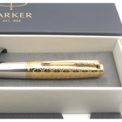 Parker Urban Premium Metal Fountain Pen | Aureate Gold Powder with Intricate Engraved Pattern | Gold Trims | Medium Nib | Gift Boxed