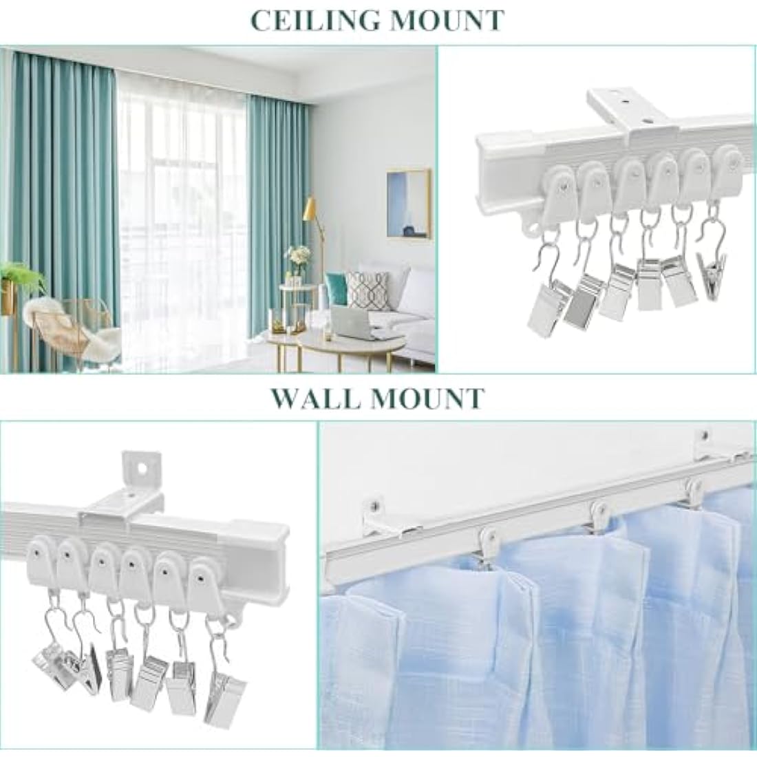 Bendable Ceiling Curtain Track for Bay Window, 20FT/6M Flexible Curved Curtain Rail Ceiling Wall Mount Heavy Duty Plastic Curtain Rails Track System for Bed Room Divider, White