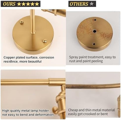 Shenmoyl Vintage Wall Lights Set of 2 Wall Lamps Indoor Gold Wall Sconces 180 Degree Adjustable with Switch for Living Room Bedroom Bedside Bathroom Tulip Clear