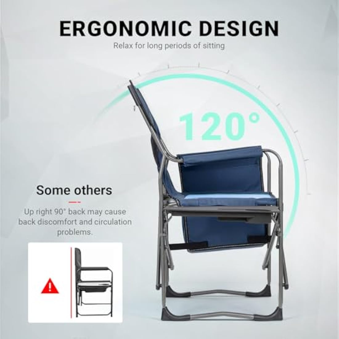 OVERMONT Oversize Directors Camping Chairs for Adults - 180kg Heavy-Duty Folding Outdoor Chairs with Foldable Side Table & Cooler Bag for Outside Festival BBQ Beach Picnic Fish