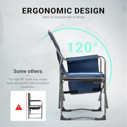 OVERMONT Oversize Directors Camping Chairs for Adults - 180kg Heavy-Duty Folding Outdoor Chairs with Foldable Side Table & Cooler Bag for Outside Festival BBQ Beach Picnic Fish