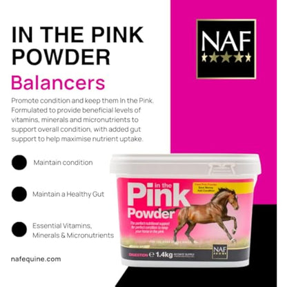 NAF Pink Powder 1.4kg – Nutritional Support for Horses – Prebiotic and Probiotic Supplement with Vitamins and Minerals – Promotes Digestive Health, Condition and Vitality