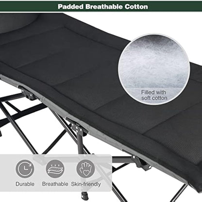 REDCAMP XXL Oversized Camp Bed for adults 500lbs with Cushion and Pillow,29.5" Extra Wide Heavy Duty Sturdy Folding Camping Bed Portable, Stronge Thicker Tubes Sleeping Cot Outdoor Travel Office