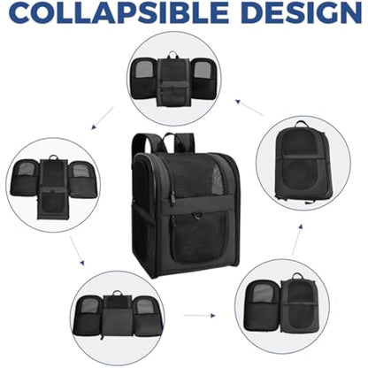 Apollo Walker Pet Carrier Backpack for Large/Small Cats and Dogs, Puppies, Safety Features and Cushion Back Support for Travel, Hiking, Outdoor Use (Black)