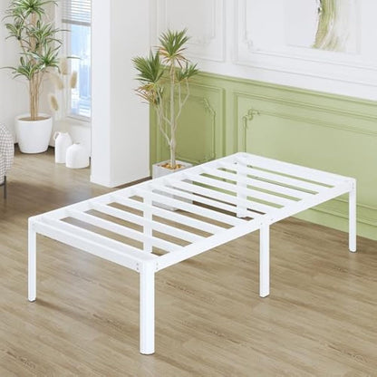 Lutown-Teen 46 cm High Small Single Bed Frame 2ft 6 with Rounded Corners, Heavy Duty Metal Bed Frames Small Single with Steel Slats, Ample Space Underneath, Noise Free, Easy Assembly, White