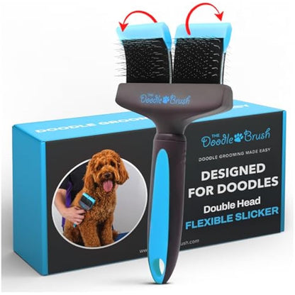 The Doodle Brush - Slicker Dog Brushes for Grooming Long Haired Dogs, Flexible Dog Grooming Brush Set for Cavapoo, Poodle Comb, Labradoodle, Goldendoodle, Cockapoo Gifts - Double Head Detangler