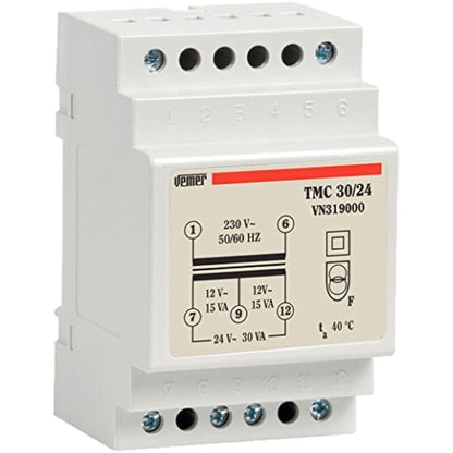VEMER VN319000 TMC 30/24 Continuous Operation Transformer 230 V/12 – 24 V, Power 30 VA, White
