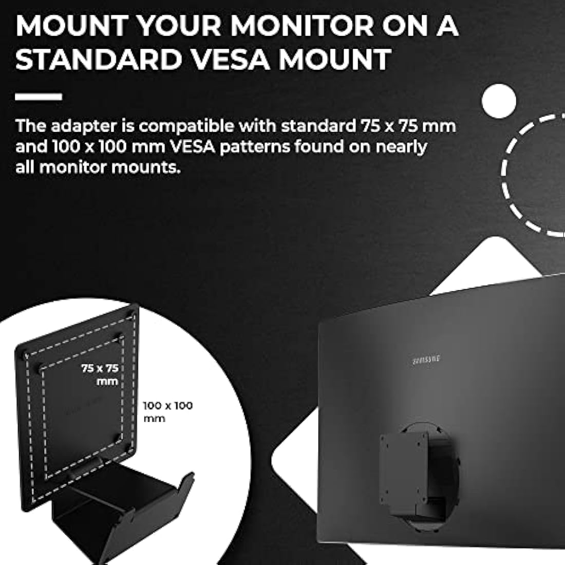 HumanCentric VESA Mount Adapter Compatible with Samsung Curved Monitors U32R590, U32R590C, U32R592, and U32R591, Adapter Bracket for VESA Stand, Arm or Desk Mount with 75x75 or 100x100mm Pattern