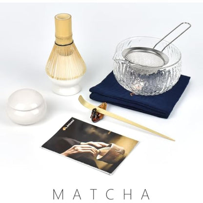 Artcome 9 Pcs Japanese Matcha Tea Set, Matcha Bowl with Pouring Spout, Matcha Whisk, Tea Scoop, Whisk Holder, Matcha Powder Caddy, Handmade Matcha Ceremony Kit For Japanese Tea Ceremony (White)