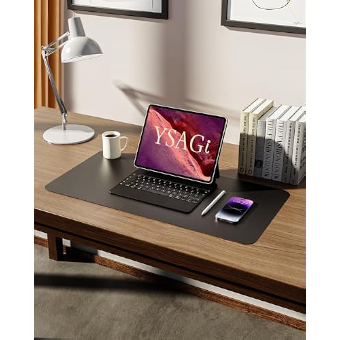 YSAGi Leather Desk Mat, Large Mouse Mat, Non-Slip Desk Pad, Waterproof PU Leather Table Protector Writing Pad for Office and Home (60 x 35 cm, Black)