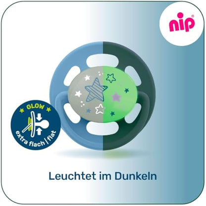nip Round Shape soothers 0-6, Pack of 4 Black & White, from Birth, Glow in The Dark, Made in Germany