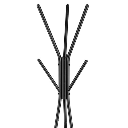 BAKAJI Black Floor Coat Rack Space-Saving Toronto Model, Floor Stand with 5 Hooks and 2 Shelves for Entrance, Clothes Stand for Coats, Hats, Bags