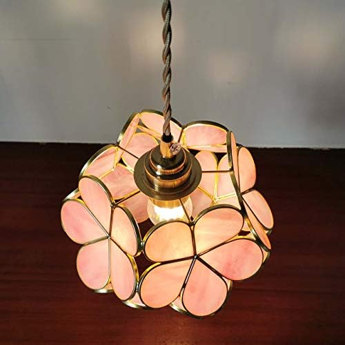 Bieye L30742 Cherry Blossom Tiffany Style Stained Glass Ceiling Pendant Light with 8-inch Wide Petals Lampshade (Pink)