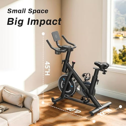 MERACH Exercise Bike with LED Display, Stationary Bike with Exclusive App for Customized Exercise Plans, Quiet Indoor Cycling Bike Exercise Equipment for Home Gym Use, 300lbs Weight Capacity