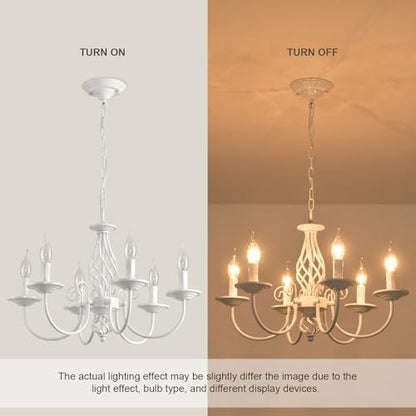 JIINOO French Country Chandeliers, 6 Light Vintage White Chandeliers Ceiling Light, Rustic Pendant Chandelier, Height Adjustable Farmhouse Pendant Light Fixture for Kitchen Dining Room Living Room