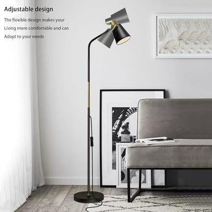 Floor Lamp, Industrial Floor Lamps Corner Lamp Rustic Farmhouse Standing Lamp, Adjustable Metal Heads Indoor Task Lighting Reading Floor Lamps for Living Room, Bedroom, E27 Socket (Black)