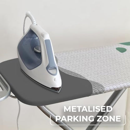 Vileda Park and Go Ironing Board Cover with Heat Resistant Parking Zone - Universal Size 30-45cm wide by 110-130cm long - Mint Grey