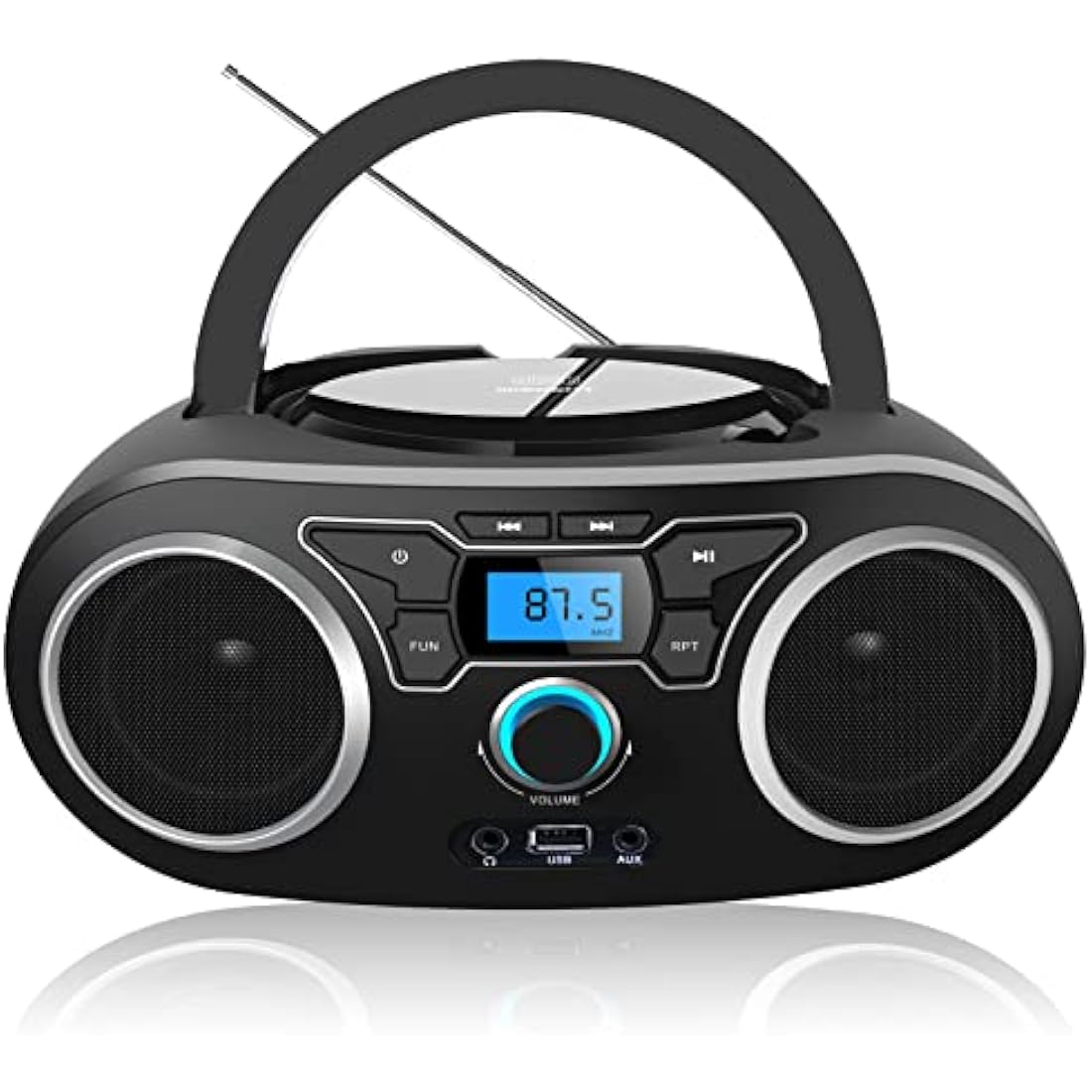 Portable Personal CD Player with FM Radio Stereo Sound, Bluetooth, USB, AUX-IN, Headphone Output, MP3 CDs Compatible, Clear and Full Sound, AC/DC Operated for Home or Outdoor