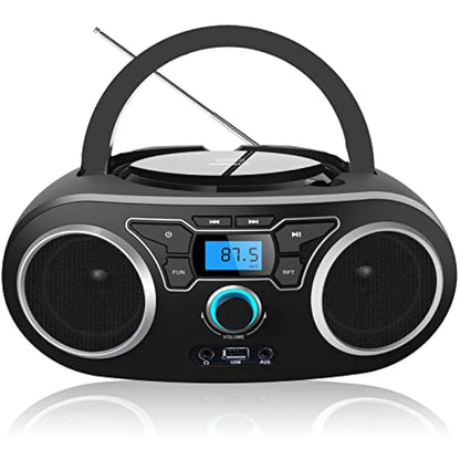 Portable Personal CD Player with FM Radio Stereo Sound, Bluetooth, USB, AUX-IN, Headphone Output, MP3 CDs Compatible, Clear and Full Sound, AC/DC Operated for Home or Outdoor