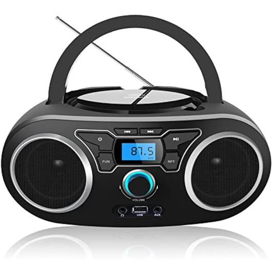 Portable Personal CD Player with FM Radio Stereo Sound, Bluetooth, USB, AUX-IN, Headphone Output, MP3 CDs Compatible, Clear and Full Sound, AC/DC Operated for Home or Outdoor