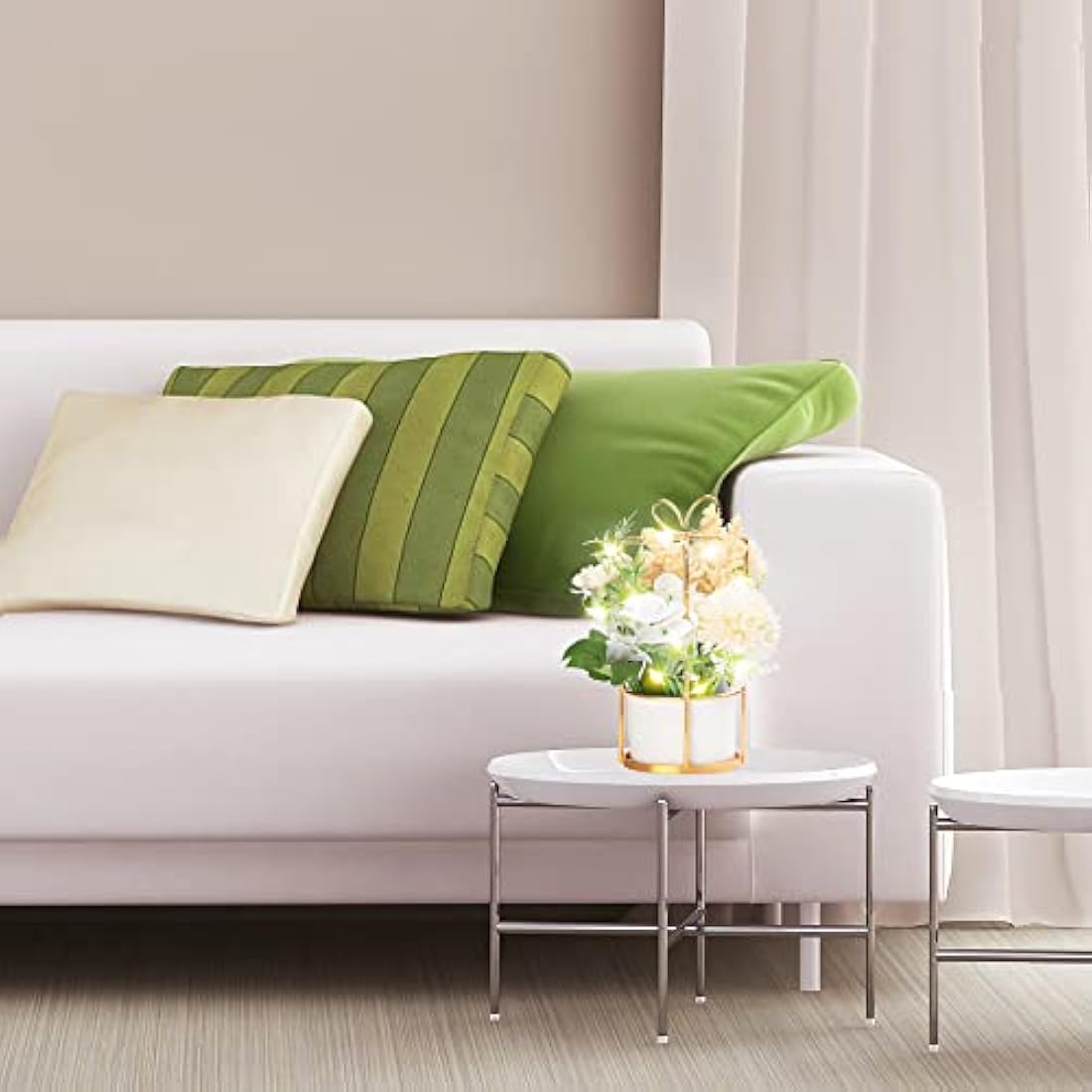 BEGONDIS Set of 2 LED Artificial Flowers Potted Fake White Flowers Hanging Potted Plants For Home Living Room Office Party Decor Decoration