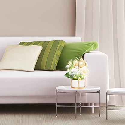 BEGONDIS Set of 2 LED Artificial Flowers Potted Fake White Flowers Hanging Potted Plants For Home Living Room Office Party Decor Decoration