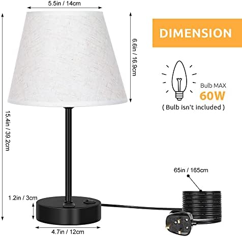 LIANTRAL Modern Bedside Lamps Set of 2, Small Desk Lamp with USB Charging Ports, Linen Fabric Shades & Metal Frame, Table Lamp for Bedroom, Living Room, Office - Creamy/Black