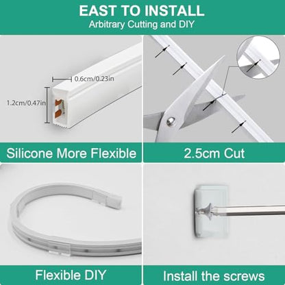 Lucienstar Neon LED Strip Light - 5m Cool White Led Strip Light, 12v Flexible Cuttable Waterproof Silicone Neon Light Strip, LED Strip for Bedroom Kitchen Garden(No Power Adapter) [Energy Class F]