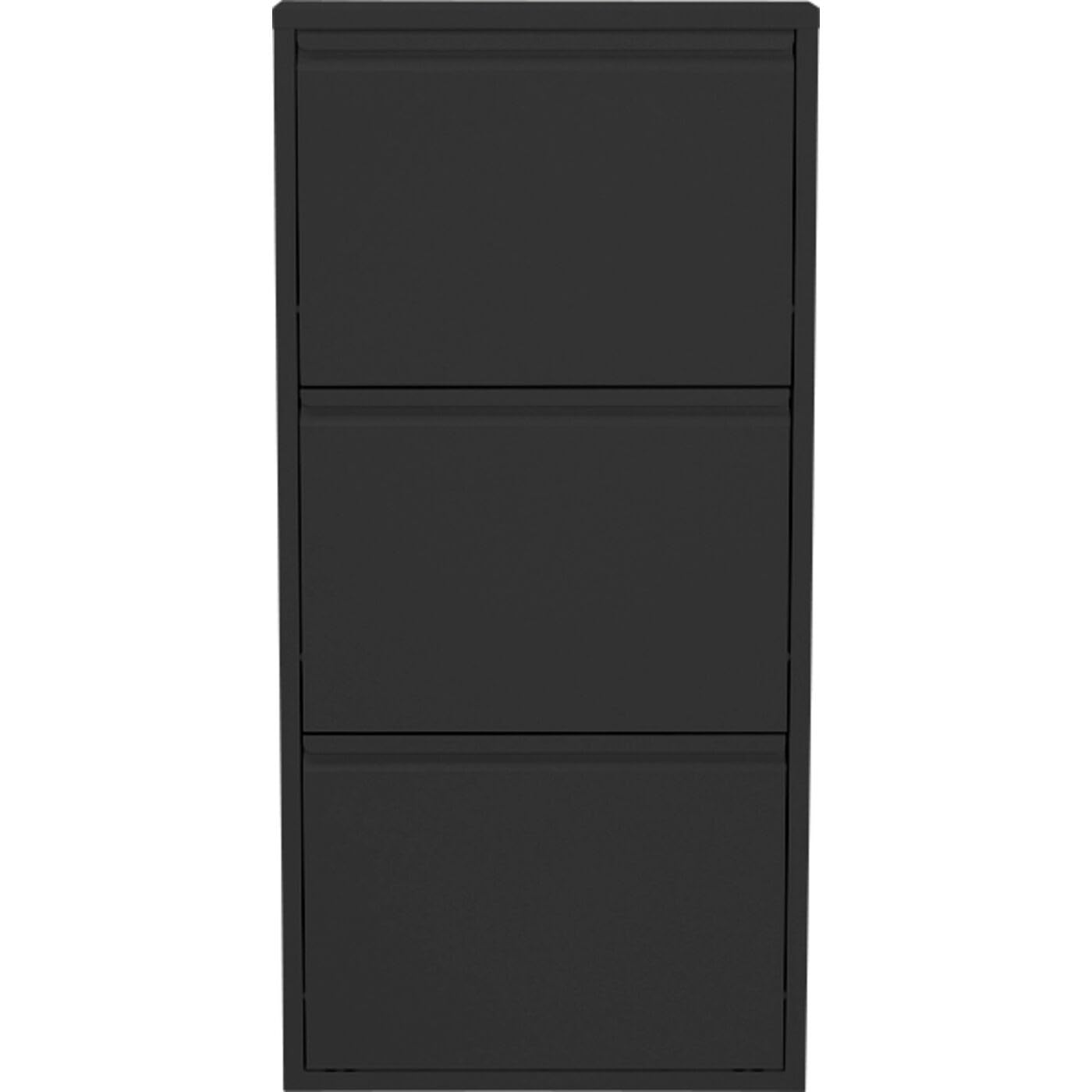 KARE Design Shoe cabinet Caruso, Black, 104x50x15 cm, Metal, with 3 flaps, Shoe storage for 6 pairs of shoes, narrow, space-saving, tall, Shoe rack