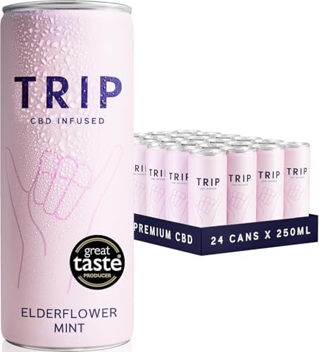 TRIP CBD Drink, Sparkling Elderflower Mint Fizzy Drink, Low Calorie, Vegan (Pack of 24 x 250ml)
