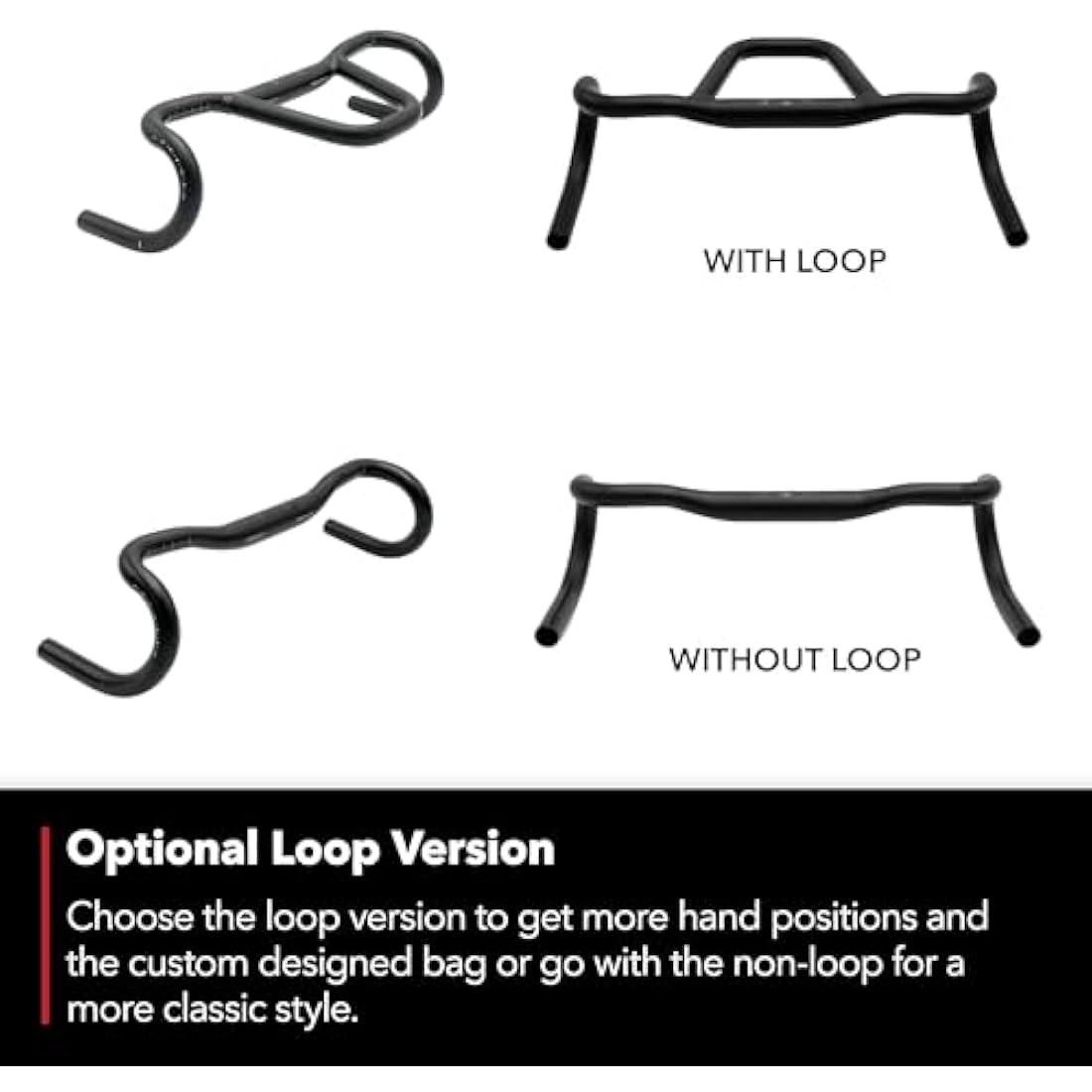 REDSHIFT Kitchen Sink Low Flare Handlebar with Loop for Road, Gravel, Touring, and Commuter Bikes, Aluminum Drop Bar, 31.8mm Clamp, with 20mm of Rise, 53cm Width