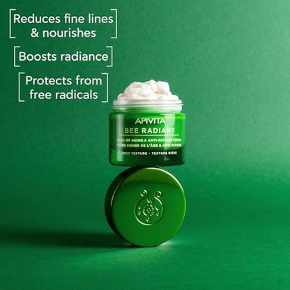 Apivita Bee Radiant Signs of Aging & Anti-Fatigue Face Cream 50ml - Antiwrinkle Moisturizer for Dry Skin With Propolis & White Peony - Fights Lines, Wrinkles & Fatigue Signs, Boosts Brightness