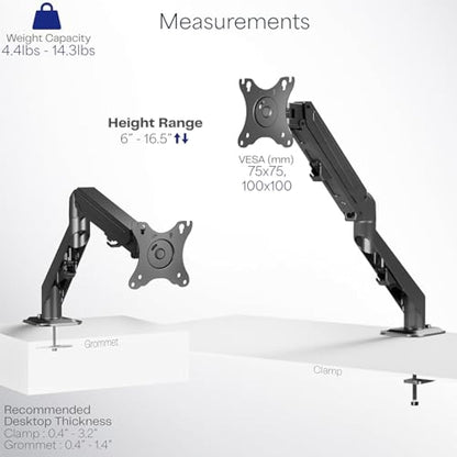 VIVO Articulating Single 17 to 27 inch Pneumatic Spring Arm Clamp-on Desk Mount Stand, Fits 1 Monitor Screen with Max VESA 100x100, Black, STAND-V101O