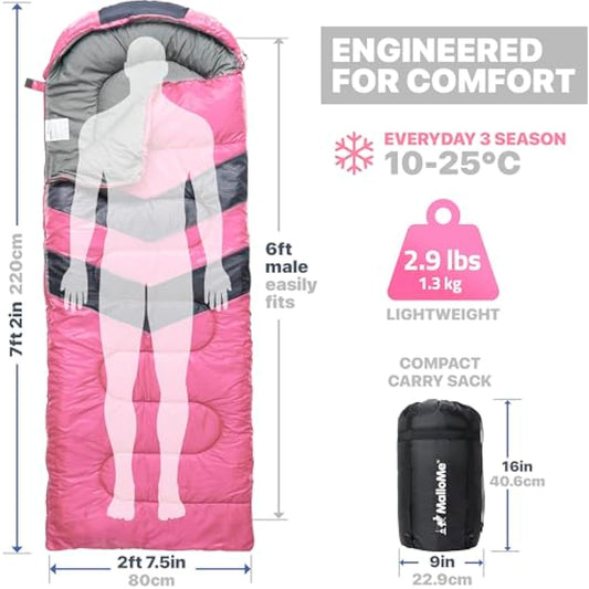 MalloMe Sleeping Bags for Adults & Kids Sleeping Bag 3-4 Season - Ultralight Backpacking Sleeping Bag Cold Weather & Warm, Lightweight Compact, Single Adult Girls Boys Winter Sleep Camping Accessories
