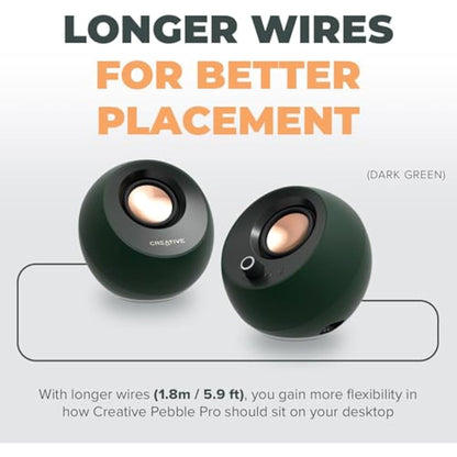 CREATIVE Pebble Pro Minimalist 2.0 USB-C Computer Speakers with Bluetooth 5.3 and Customizable RGB Lighting, Clear Dialog and BassFlex Tech, USB Audio, Headset Port, for PC and Mac