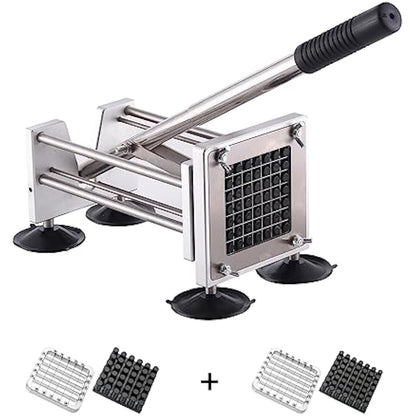 Potato Chipper Cutter, French Fry Cutter Stainless Steel Potato Chip Cutter Includes 3/8",1/2" Blades with 4 Suction Feet for Potato Carrot Cucumbers Vegatable
