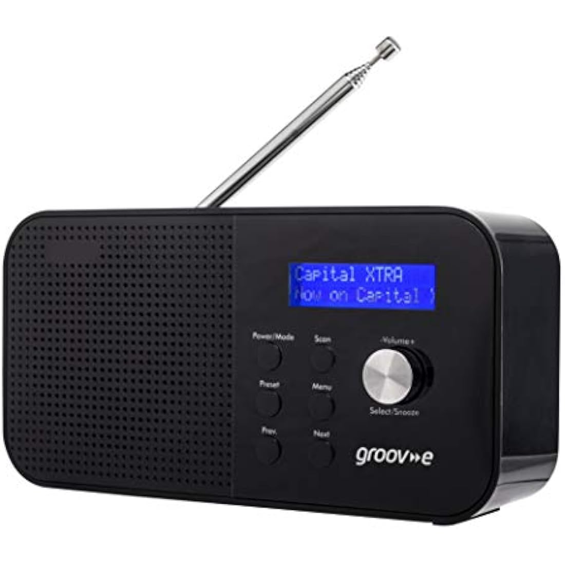 Groov-e Venice DAB & FM Digital Radio - Built-In Alarm Clock & Bluetooth Connectivity - LCD Display - Mains or Battery Operated - Portable Radio - 20 Preset Stations - Black