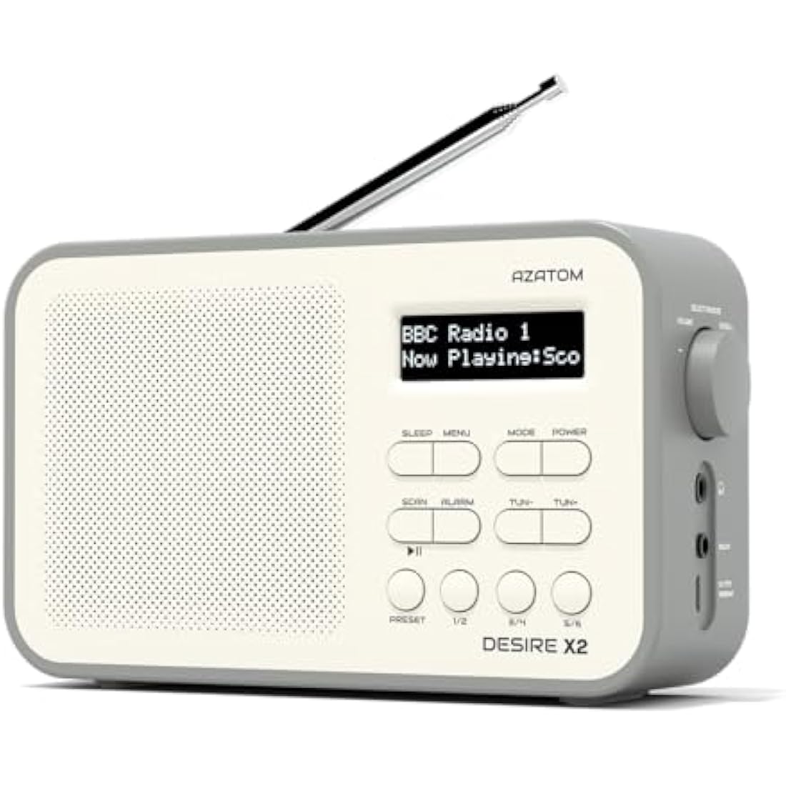 DAB/DAB+ & FM Portable Digital Radio | Simple Controls | Dual Alarms & Sleep Timer | Battery & Mains Powered (4x”AA”) | Bluetooth | Perfect for Home, Office or Outdoors | AZATOM Desire X2 (Grey)