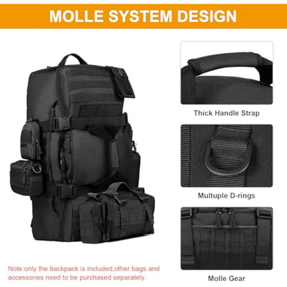 Huntvp 50L/60L Tactical Backpack, Military Backpack 3 in 1 Large Molle Backpacks, Travel Rucksack Hiking Luggage Handbag Crossbody Bag for Men Women Outdoors Hiking Hunting Travelling Camping Trekking