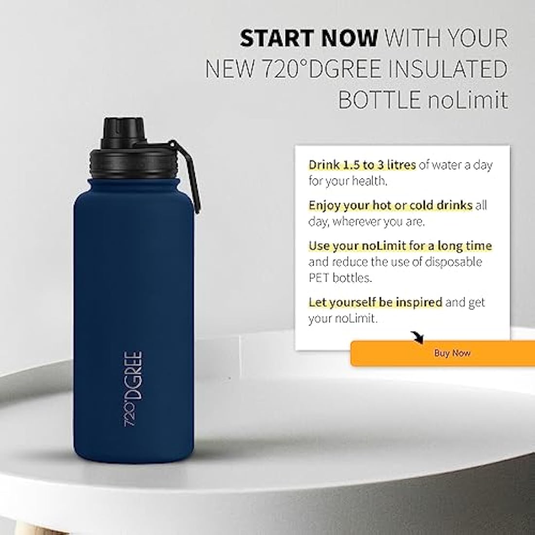 720°DGREE Vaccum Insulated Water Bottle + Infuser “noLimit“ - 950ml - Leakproof, BPA-Free, Thermo Stainless Steel Flask - Carbonated Drinks, Sports, School, Travel, Hiking, Outdoor +Sports-Cap