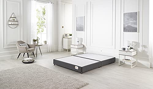 Bed Centre Platform Divan Bed Covered in Luxury Plush, Linen and Tweed Fabric (Baige Linen, King 150 x 200cm)