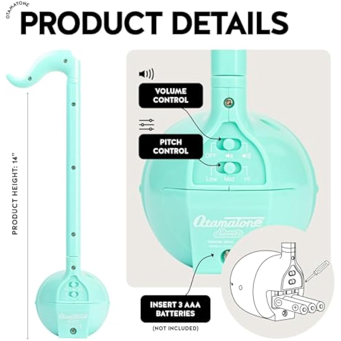 Otamatone Regular Mint Japanese Electronic Musical Instrument, Portable Touch Sensitive Digital Music Instruments Synthesizer, Fun Kids Teens Adults Birthday Christmas Toy Song Game Stuff