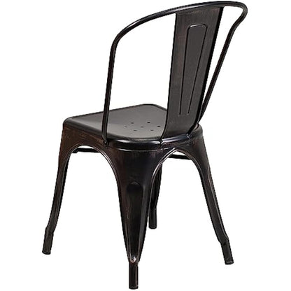Flash Furniture Luke Commercial Grade 4 Pack Black-Antique Gold Metal Indoor-Outdoor Stackable Chair