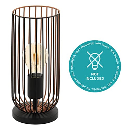 Eglo Roccamena Vintage Table Lamp, Black and Copper-Coloured Steel Bedside Light, Living Room Lighting, E27 Socket
